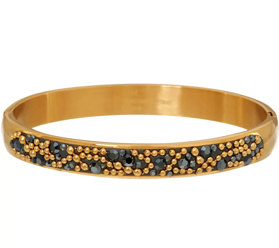 Brazalete Brazalete Acero Inoxidable Diseño Cristal y Cuentas Bisagras Tono Dorado, Promedio Foto 1 de 1