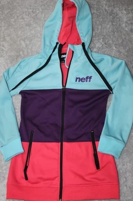 Neff Sudadera con Capucha Mujer Pequeña Cremallera Completa Polar Chaqueta Bolsillos Bloques de Color Pullover Foto 1 de 4