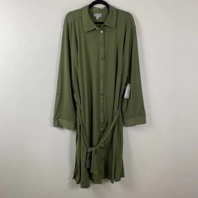 Camisa de vestir Catherines convertible con botones frente talla 3X verde manga larga elástica Foto 1 de 4