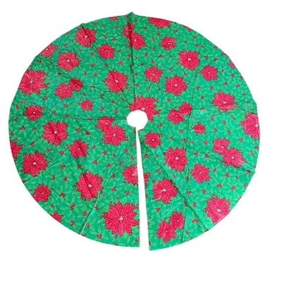 Vintage Hallmark Christmas Tree Cover Poly-Tex 42" Diameter Red Green Floral - Image 1 of 4