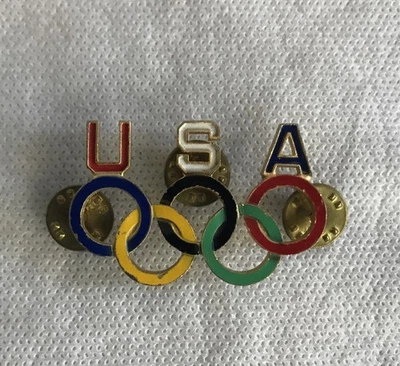 Командные США Олимпийские игры 3-Pin лацкан шляпа заколка значок Олимпийские кольца 1 3/4» большой - Изображение 1 из 4