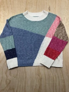 Suéter NIC+ZOE Mezcla Bloques de Colores M Cuello Redondo Multicolor Tejido Silencioso Lujo Preppy - Imagen 1 de 6