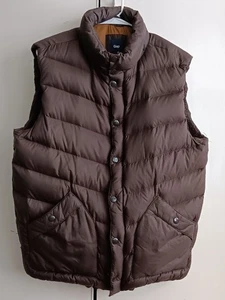 Gap L Chocolate Brown Puffer Vest Goose Down Mens Sz Large Stowaway Hood Pockets - Picture 1 of 9