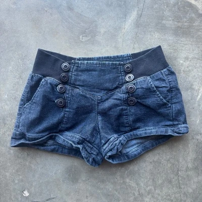 Pantalones Cortos de Denim Jolt Para Mujer Talla 1 Azul Cintura Elástica Botón Acento Pull On Informal Foto 1 de 4