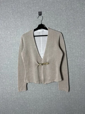 Cardigã feminino Brunello Cucinelli linho e algodão camada dupla malha suéter - Imagem 1 de 4