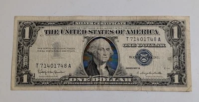 Vintage 1957 Silver Certificate US Blue Seal One Dollar Bill Currency  - Image 1 of 4