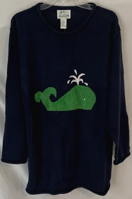 Quacker Factory Whale Knit Sweater Womens 1X Navy Blue A0321 New SR196 - Image 1 of 4