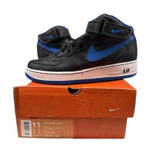 Vintage 2000 Nike Air Force 1 Mid SC Black Blue Spark White 630125-043 Size 11 - Picture 1 of 16