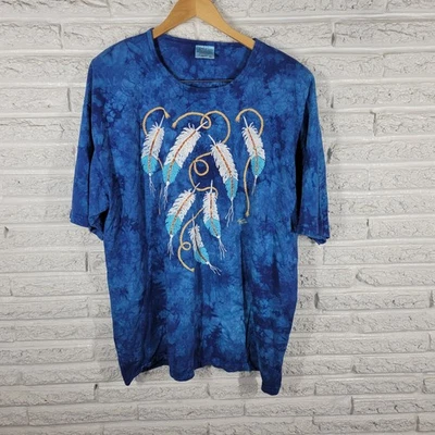 Camiseta para mujer Cactus Bay by Lynee XL de gran tamaño plumas suroeste azul Foto 1 de 4