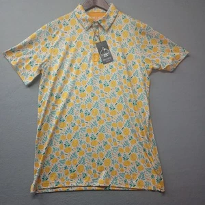 Pins & Aces Polo Shirt Mens Medium Saffron Pineapple Paradise Golf Stretch New - Picture 1 of 9