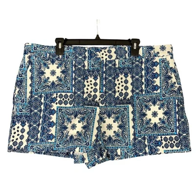 LOFT 里维埃拉蓝色佩斯利瓷砖印花短裤 18 弹力活力波西米亚沿海 — 第 1/4 张图片