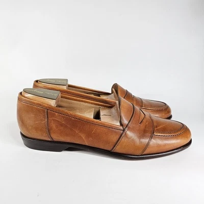 Zapatos de vestir mocasines Paul Stuart Penny para hombre talla 9 M cuero italiano tostado sin cordones Foto 1 de 4