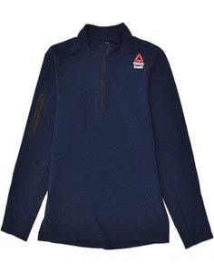 REEBOK Mens Graphic Zip Neck Pullover Tracksuit Top Small Navy Blue Cotton NB08 - Picture 1 of 3