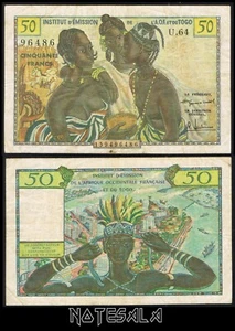 ÁFRICA OCCIDENTAL FRANCESA AFRIQUE OCCIDENTAL TOGO 50 FRANCOS 1956 P-40 EN MUY BUEN ESTADO SN U.64 96486 - Imagen 1 de 1
