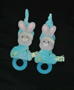 Lot 2 peluche doudou lapin gris GIPSY bleu anneau dentition bonnet 16/21 cm NEUF - Picture 1 of 2