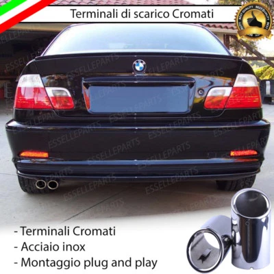 COPPIA TERMINALI DI SCARICO PER MARMITTA CROMATO INOX BMW SERIE 3 E46 - Immagine 1 di 4