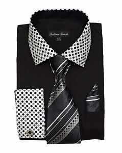 Men's Cotton Polka Dot Dress Shirt w/ Tie & Hanky Set #613, 630, 632