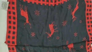 Holiday reindeer red black plaid scarf new 72" long christopher banks - Picture 1 of 12