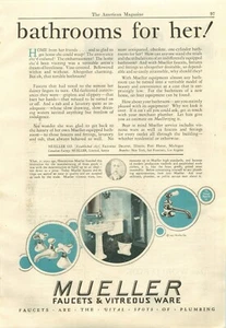 Grifos y artículos vítreos Mueller 1927 "¡Baños para ella!" Anuncio impreso vintage - Imagen 1 de 1