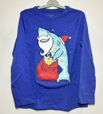 Boys' 'Holiday Shark' Long Sleeve Graphic T-Shirt - Cat & Jack Blue XXL Husky - Image 1 of 2