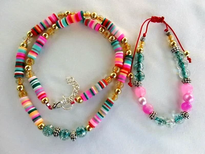 Heishi 22" Necklace Adj Bracelet Lot Boho Beach Spring Gift USA Seller New - Image 1 of 4