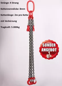 Kettengehänge Hebekette Rückekette 4 Strang 8mm 5t 2m Krankette mit Verkürzung - Bild 1 von 12