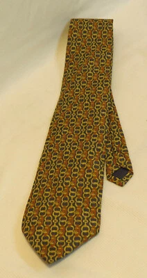 Vintage Original - I GUELFI 100% Silk Tie, ITALY, Belts + Chains Print, NICE! - Image 1 of 4