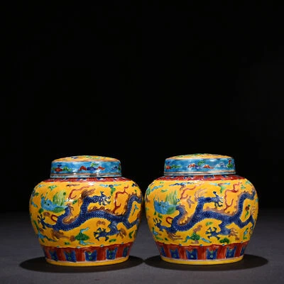 5.1" dinastía ming marca chenghua porcelana par esmaltes color dragón patrón maceta Foto 1 de 4