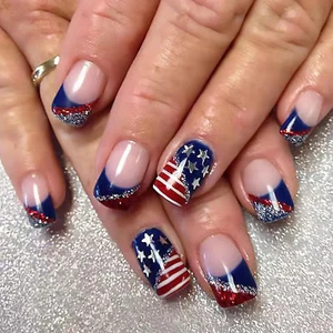 4Th of July Press on Nails Short Square, Independence Day Fake American Flag -2 - Picture 1 of 6