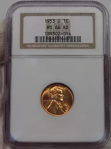 BU RED GEM 1953-d Lincoln Wheat Penny NGC MS66RD. #57 - Picture 1 of 7