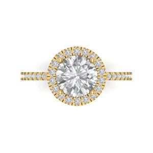 1.8 cttw Zirconia Diamond Hidden Halo Engagement Ring for Women 14K Yellow Gold - Picture 1 of 11
