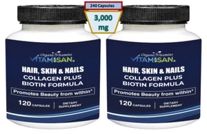 Biotin Multi Collagen Pills 3000 mg - 240 Capsules - Hair, Skin, Nails, Bones - Picture 1 of 8