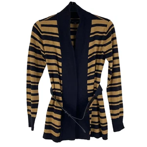 Metaphor Cardigan Sweater Womens Brown Black Striped Belt open front S - Picture 1 of 12
