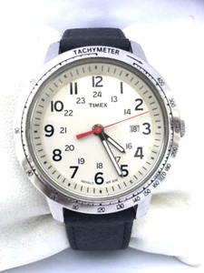 Timex Indiglo Mens Vintage 30 MT WR Calendar Leather Strap Watch - Picture 1 of 10