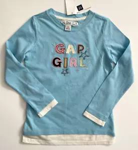 Gap Kids Girls Shirt Top Long Sleeve Embroidered Blue Size XS/4-5/ Years NWT - Picture 1 of 2