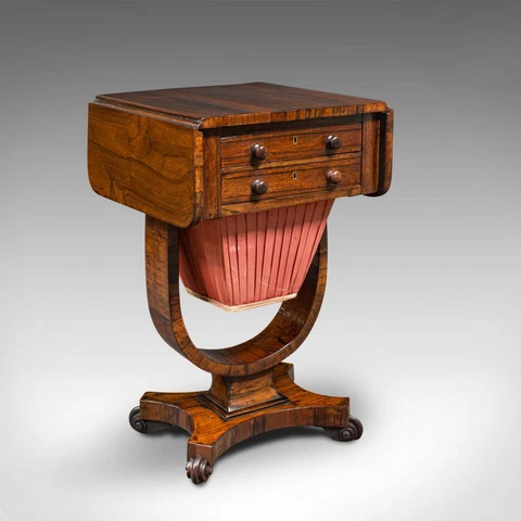 Antique Drop Leaf Ladies Work Table, English, Sewing, Side, William IV, C.1835 Cover