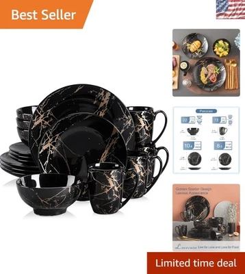 Elegante juego de vajilla Gold Splash para vajilla de porcelana negra de 4 a 16 piezas Foto 1 de 4