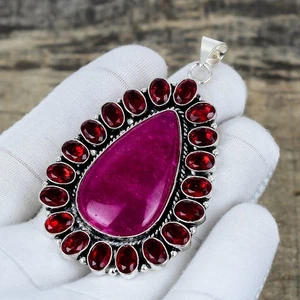 Ruby Lab-Created Gemstone Handmade 925 Sterling Silver Jewelry Pendant Wife Gift - Picture 1 of 4