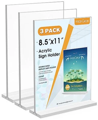  8.5x11 Acrylic Sign Holder 3 Pack, Clear Table Menu Display Stand Plastic  - Image 1 of 4