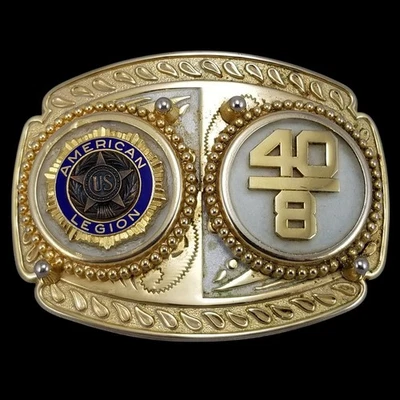 Hebilla de cinturón estilo occidental tono dorado 40 y 8 E & J Enterprises American Legion Foto 1 de 4