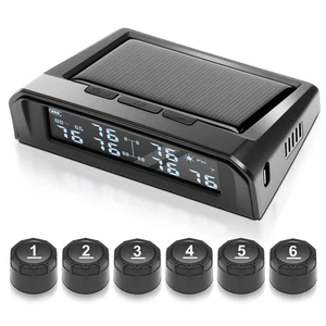 Car Tyre Pressure Monitoring System Solar & USB TPMS +6 Sensors RV 6 Alarm Modes - Picture 1 of 12