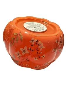 Bath & Body Works Floral Pumpkin Painted 3-Wick Candle Holder Limited Ed Fall - Picture 1 of 6
