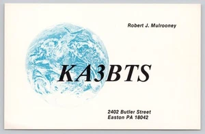 Radioaficionado QSL KA3BTS Tierra desde el Espacio Negro Texto Easton Pennsylvania Postal - Imagen 1 de 2