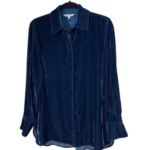 John Mark Velvet Tunic Top Blue Button Up Shirt Womens Small Holiday - Picture 1 of 14