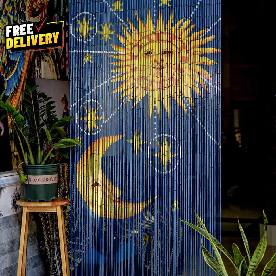 Cuentas de bambú para puerta de cortina de bambú Sol y Luna cuentas para puerta de bambú...... Foto 1 de 4