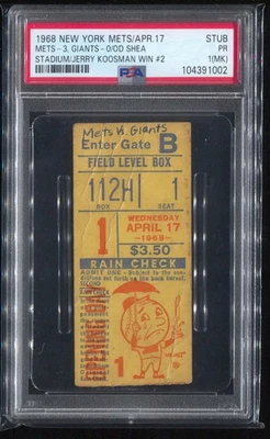 Opening Day Shea Stadium - PSA Ticket 1968 S.F. Giants @ New York Mets - Image 1 of 2