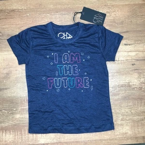 Chaser Shirt Girls Size 6 Short Sleeve Navy Blue "I am the future" Stars NWT - Picture 1 of 3