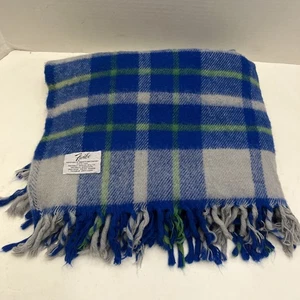 Vintage Faribo Wool Blanket Blue Green Plaid Fringe Throw Stadium 40”x54” About - Picture 1 of 13