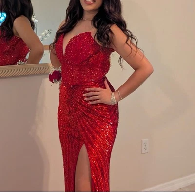 JP красный выпускного вечера/агент платье размер 8 длинный блестки и стразы отличном состоянии - Изображение 1 из 4