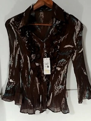 Piano para mujer XL nuevo con etiqueta abotonada poliéster cuello en V transparente con volantes  Foto 1 de 4